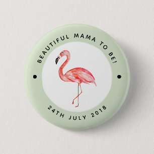 Moeder om Baby shower Flamingo en Naam te zijn Ronde Button 5,7 Cm