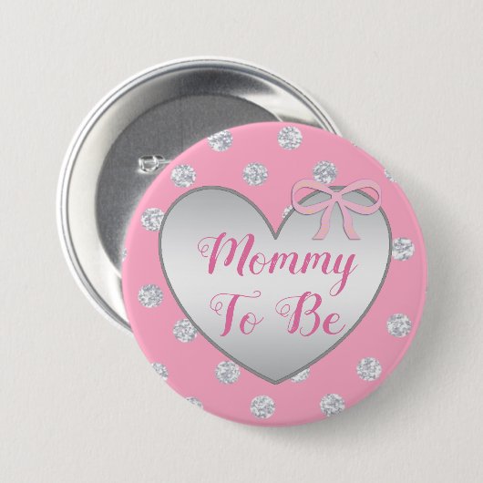 Moeder om roze en zilveren boog Baby shower Button (Voorkant /achterkant)