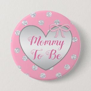 Moeder om roze en zilveren boog Baby shower Button