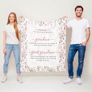 Moeder Oma & Overgrootmoeder Met Namen Bloemstuk Fleece Deken