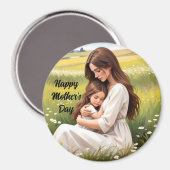 Moeder omhelst dochter ronde magneet (Voorkant / Achterkant)