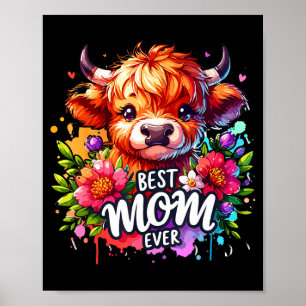 Moeder ooit hooglandkoe bloemig moederdag  poster