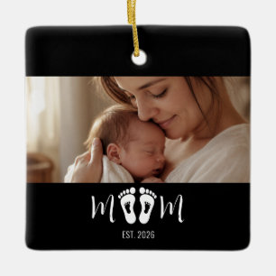 Moeder Opgericht Baby Voetafdrukken Foto Moederdag Keramisch Ornament