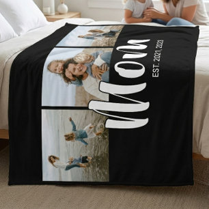 Moeder Opgericht Elegant Schrift Zwart 3 Foto Fleece Deken