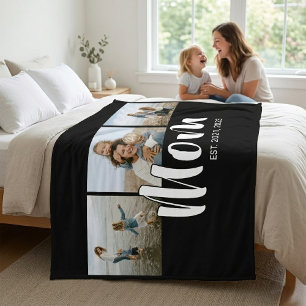Moeder Opgericht Elegant Schrift Zwart 3 Foto Fleece Deken
