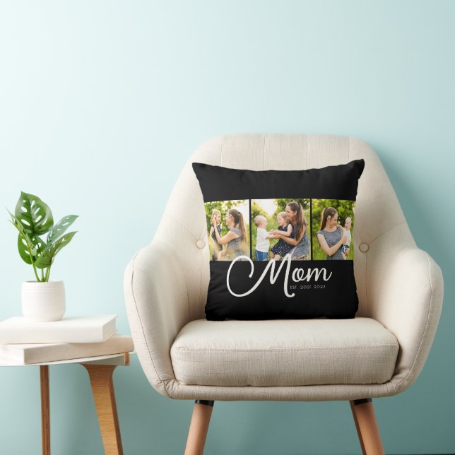 Moeder Opgericht Elegant Schrift Zwart 3 Foto  Kussen (Stoel)