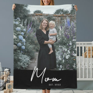 Moeder Opgericht Modern Zwart Schrift Foto Fleece Deken