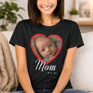 Moeder Opgericht Schrift Rode Hart Foto Zwart T-shirt