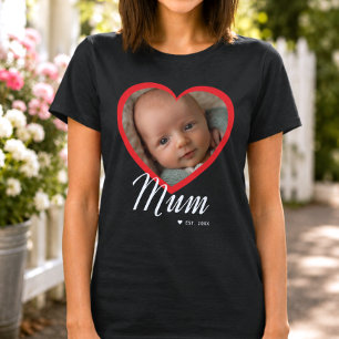Moeder Opgericht Schrift Rode Hart Foto Zwart T-shirt
