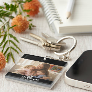 Moeder Opgericht Witte Elegante Script Foto Sleutelhanger