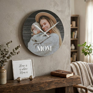 Moeder Opgericht Witte Typografie Foto Cadeau Ronde Klok