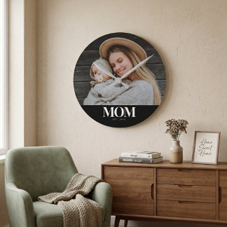 Moeder Opgericht Witte Typografie Foto Cadeau Ronde Klok