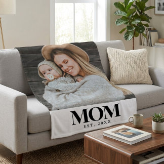 Moeder Opgericht Zwart Typografie Foto Cadeau Fleece Deken