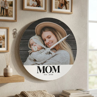 Moeder Opgericht Zwart Typografie Foto Cadeau Ronde Klok