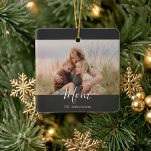 Moeder Opgericht Zwart Wit Elegant Script Foto Keramisch Ornament