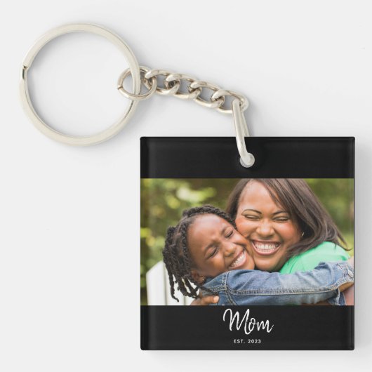 Moeder Opgericht Zwart Wit Script Foto Sleutelhanger (Voorkant)
