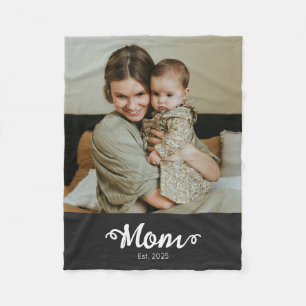 Moeder Opgericht Zwarte Moderne Script Foto Fleece Deken