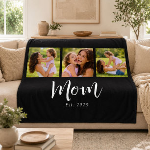 Moeder Opgerichte Elegante Schrift Zwart 3 Foto Fleece Deken
