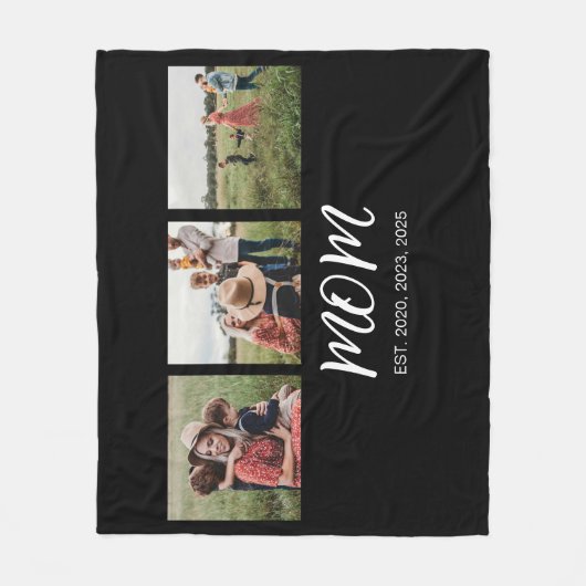 Moeder Opgerichte Elegante Schrift Zwarte 3 Foto Fleece Deken (Voorkant)