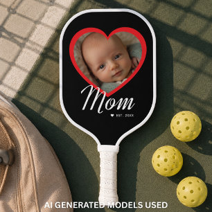 Moeder Opgerichte Schrift Rode Hart Foto Zwart Pickleball Paddle
