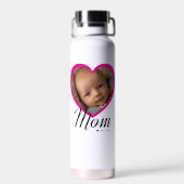 Moeder Opgerichte Script Roze Hart Foto Wit Waterfles (Achterkant)