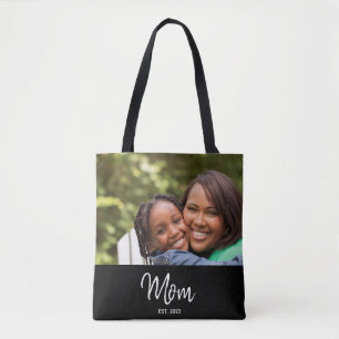 Moeder Opgerichte Script Zwarte Foto Tote Tas