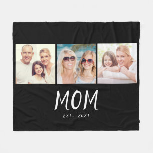Moeder Oprichtte Elegante Script Zwart 3 Foto Fleece Deken