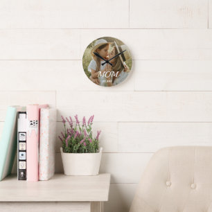Moeder Oprichtte Modern Wit Schrift Foto Ronde C Klok