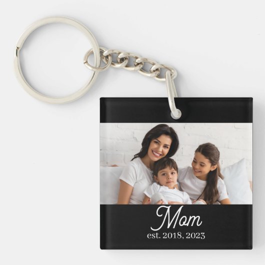 Moeder Oprichtte Zwart Wit Script Foto Sleutelhanger (voorkant)