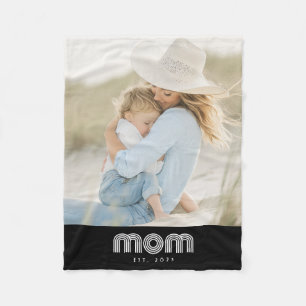 Moeder Oprichtte Zwarte Moderne Retro Script Foto Fleece Deken