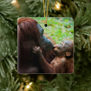Moeder orang-oetan met baby keramisch ornament
