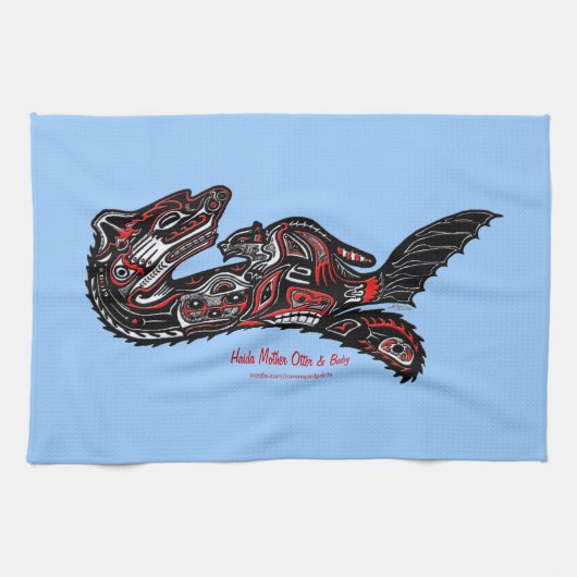 Moeder Otter & Baby Haida Art Kitchen Tea-Towel Theedoek (Horizontaal)