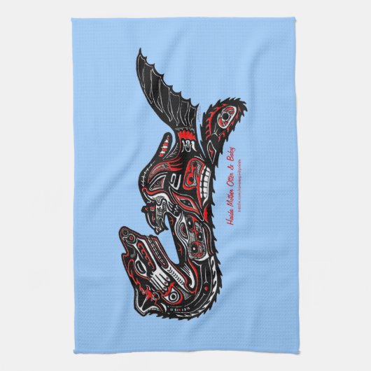 Moeder Otter & Baby Haida Art Kitchen Tea-Towel Theedoek (Verticaal)