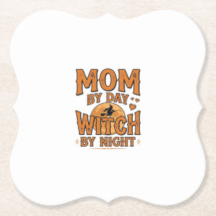 Moeder overdag Heks 's nachts Halloween Shirt Ontw Kartonnen Onderzetters