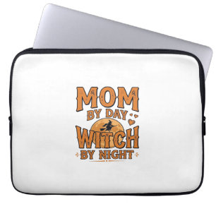 Moeder overdag Heks 's nachts Halloween Shirt Ontw Laptop Sleeve