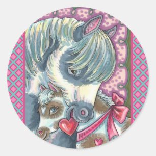 MOEDER PONY & HAAR VALENTIJN VULLEN, HORSE RONDE STICKER