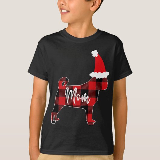 Moeder Pug Hond Kerstmis Mama Pyjama Rood Plaid Bu T-shirt (Voorkant)