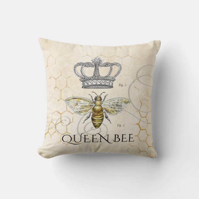 Moeder Quote Queen Bee Monogram Kussen (Voorkant)