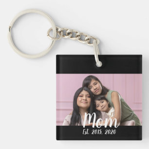Moeder Richtte Modern Schrift Foto Op Sleutelhanger