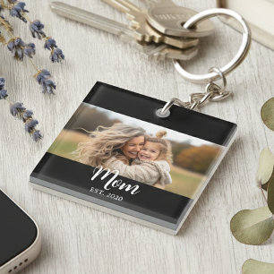 Moeder Richtte Modern Schrift Zwart Foto Sleutelhanger