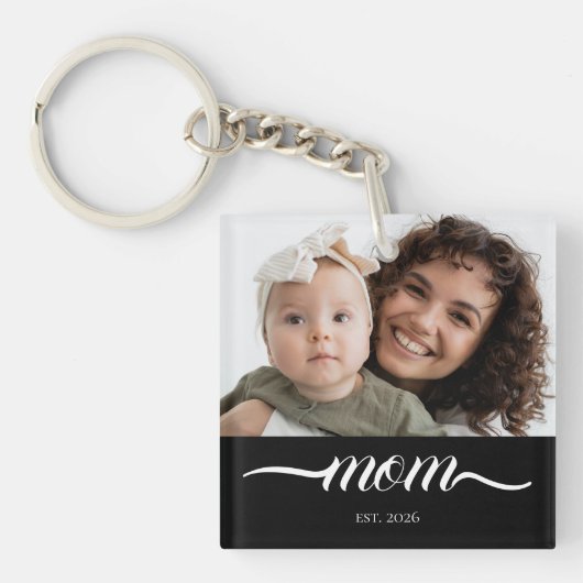 Moeder Richtte Moderne Witte Script Foto Op Sleutelhanger (Voorkant)