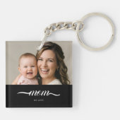Moeder Richtte Moderne Witte Script Foto Op Sleutelhanger (Achterkant)