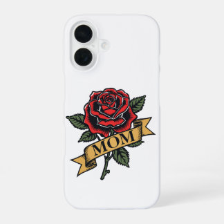 Moeder Roos Vintage Tattoo Stijl Rode Roos Banner iPhone 16 Hoesje