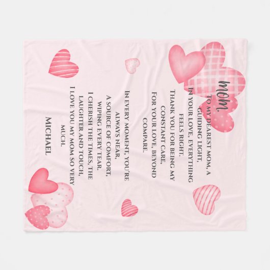 Moeder roze harten gepersonaliseerde fleece deken (Voorkant (Horizontaal))