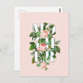 Moeder Rozen en bladeren Pastel Roze achtergrond Briefkaart (Voorkant / Achterkant)