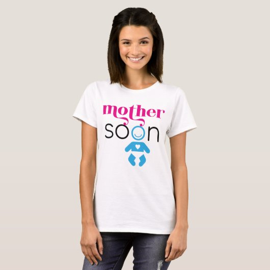 Moeder Soon Toekomstige Baby Pink Blue Black Funny T-shirt (Voorkant volledig)