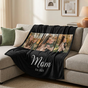 Moeder Stelde Elegant Script Zwart 3 Foto Fleece Deken
