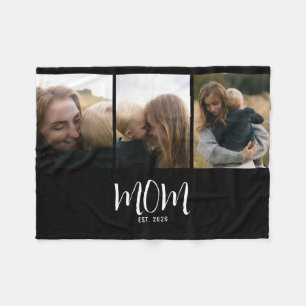 Moeder Stelde Elegant Script Zwart 3 Foto Fleece Deken