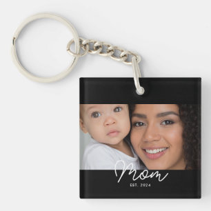 Moeder Stelde Modern Schrift Foto Op Sleutelhanger