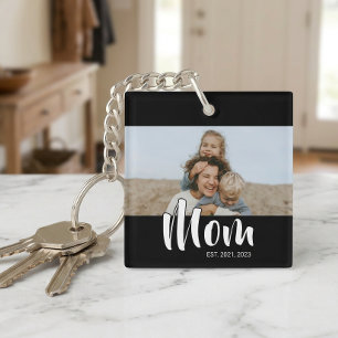 Moeder Stelde Modern Schrift Foto Op Sleutelhanger
